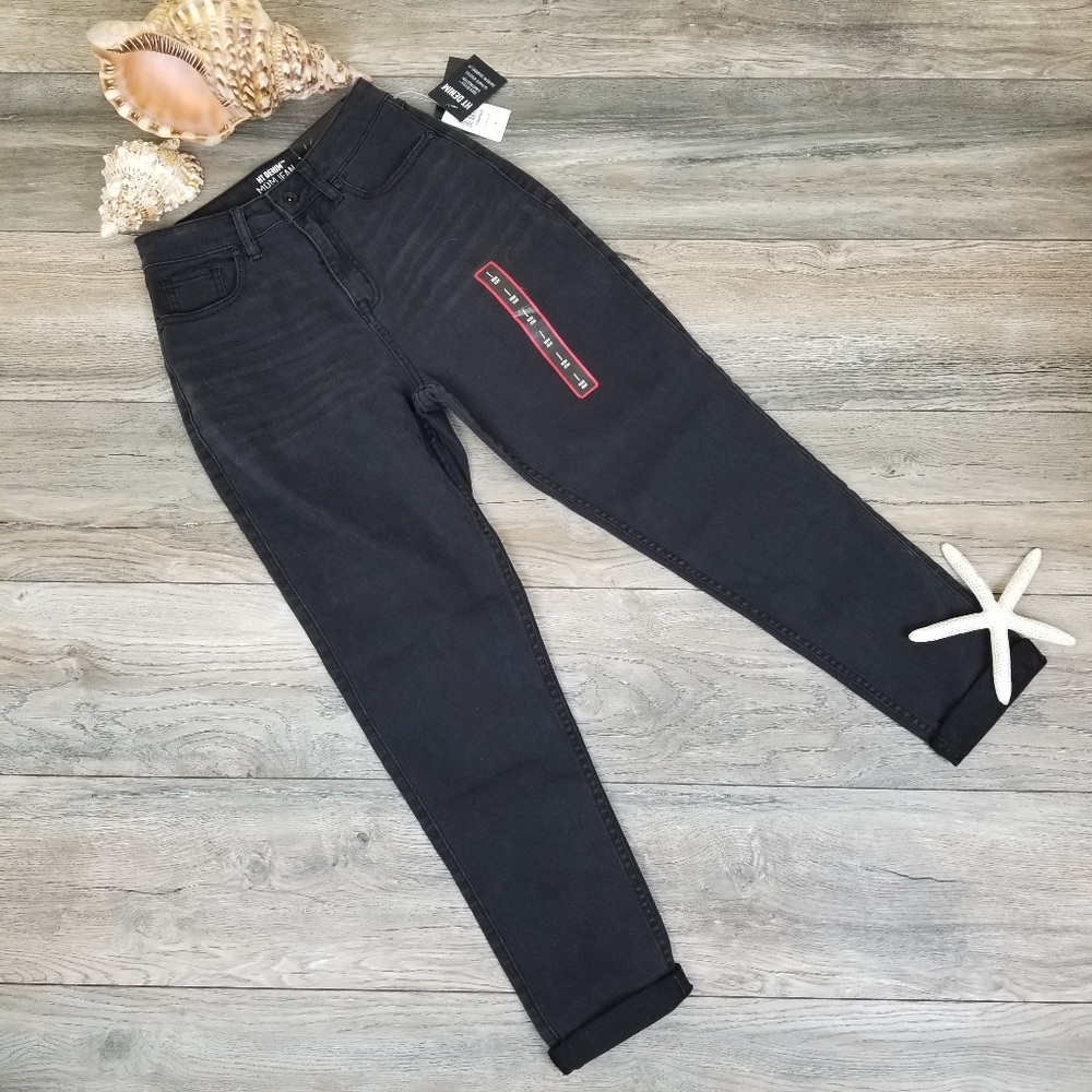 HOT TOPIC HT Mom Jeans Cuffed Black NWT Sz 1